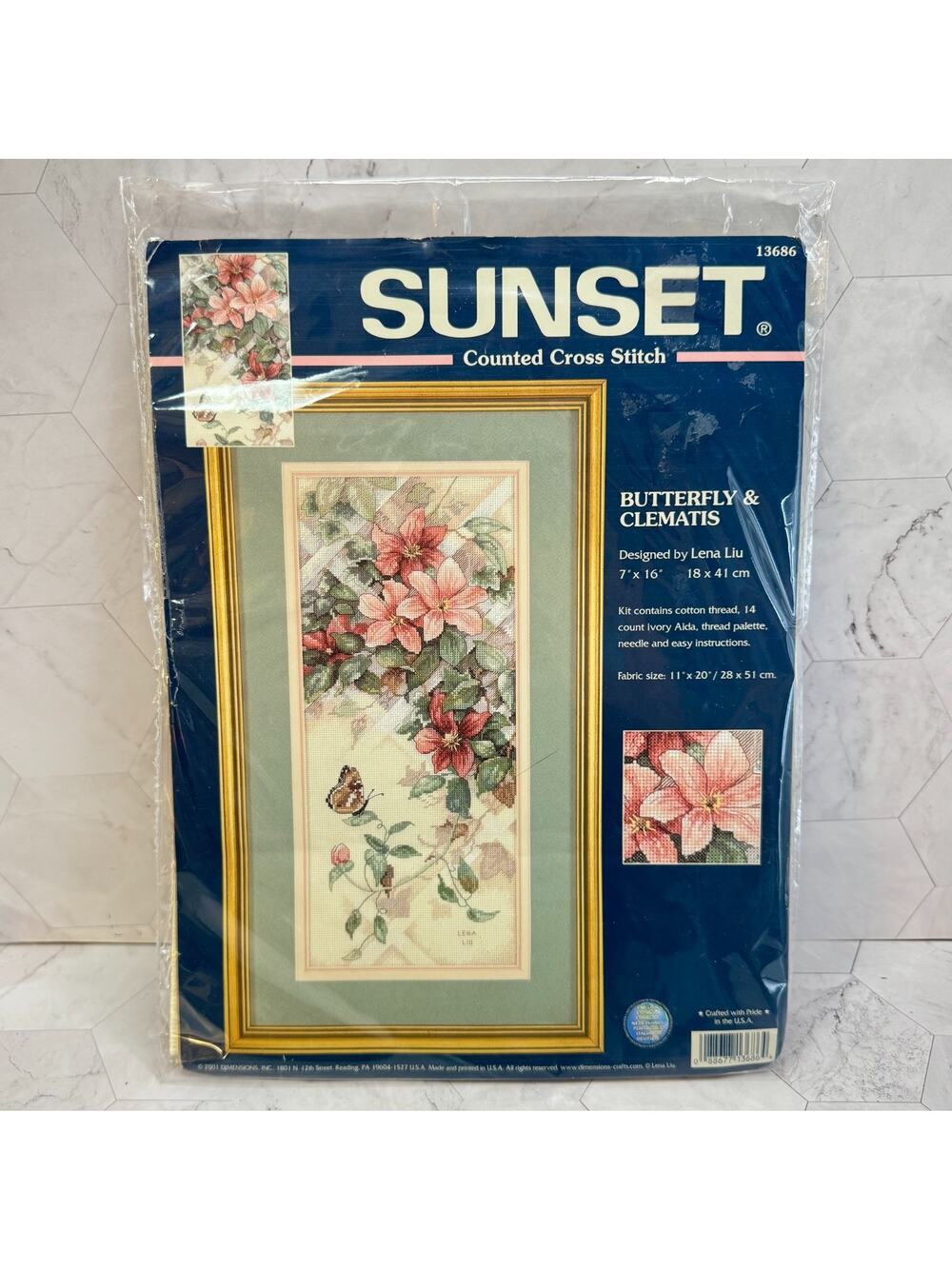 Sunset Butterfly & Clematis Counted Cross Stitch Kit #13686 Floral 7x16" NEW